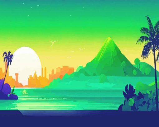 Green Sunset Diamond Painting