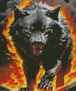 Black Growling Wolf Diamond Painting