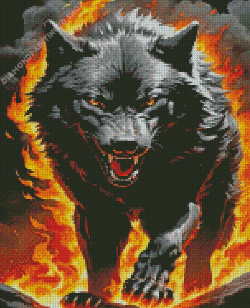 Black Growling Wolf Diamond Painting
