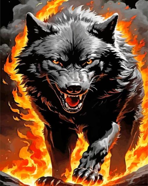 Black Growling Wolf Diamond Painting