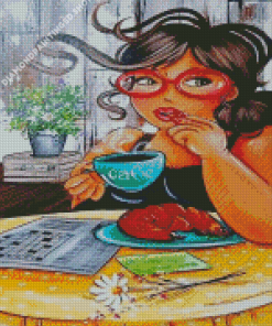 Fat Lady And Coffee Diamond Painting