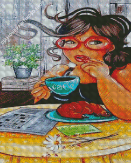Fat Lady And Coffee Diamond Painting