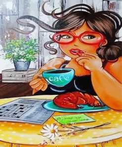 Fat Lady And Coffee Diamond Painting