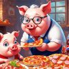 Pig Eating Pizza Diamond Painting