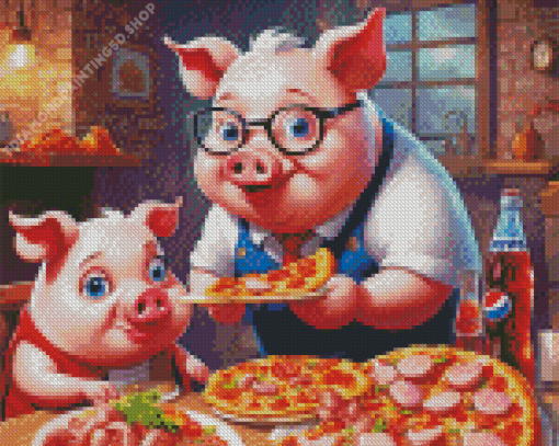 Pig Eating Pizza Diamond Painting
