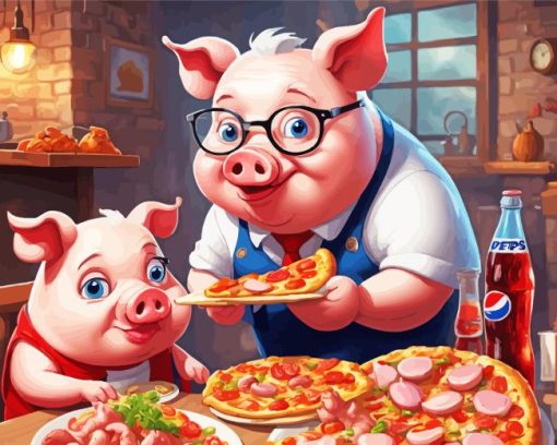 Pig Eating Pizza Diamond Painting
