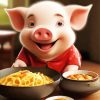 Pig Eating Spaghetti Diamond Painting