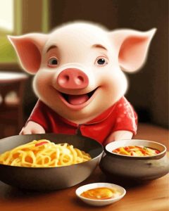 Pig Eating Spaghetti Diamond Painting