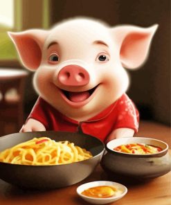 Pig Eating Spaghetti Diamond Painting