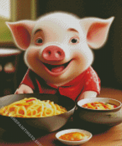 Pig Eating Spaghetti Diamond Painting