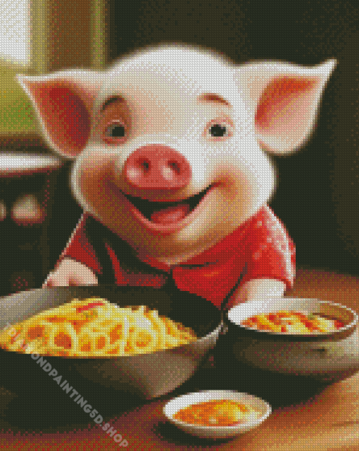 Pig Eating Spaghetti Diamond Painting
