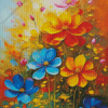 Pink Blue Flowers Diamond Painting