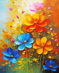Pink Blue Flowers Diamond Painting