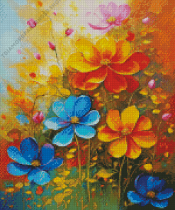 Pink Blue Flowers Diamond Painting