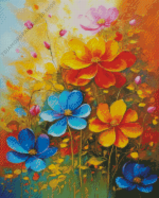 Pink Blue Flowers Diamond Painting