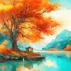 Fall Lake Scenery Diamond Painting