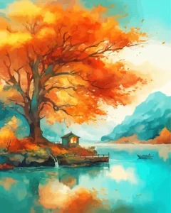 Fall Lake Scenery Diamond Painting