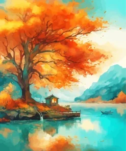 Fall Lake Scenery Diamond Painting