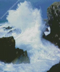 Waves Crashing Rocks Diamond Painting