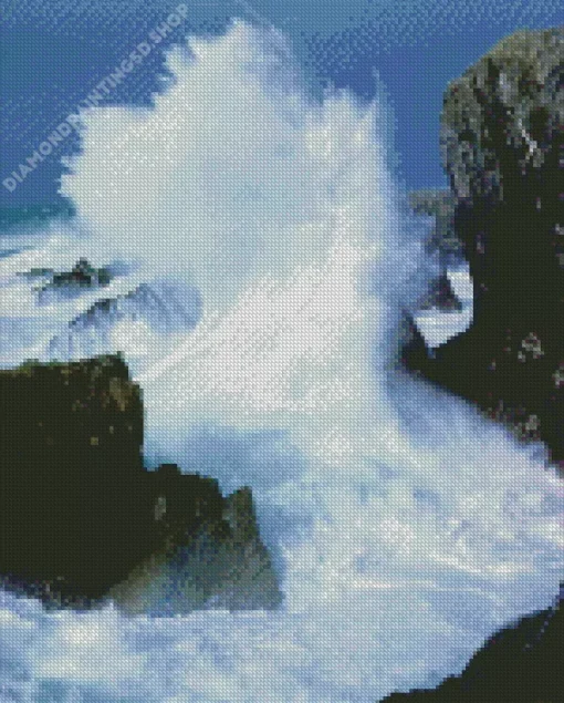 Waves Crashing Rocks Diamond Painting