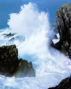 Waves Crashing Rocks Diamond Painting