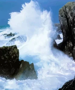 Waves Crashing Rocks Diamond Painting