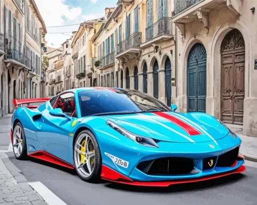 Blue And Red Car Diamond Painting