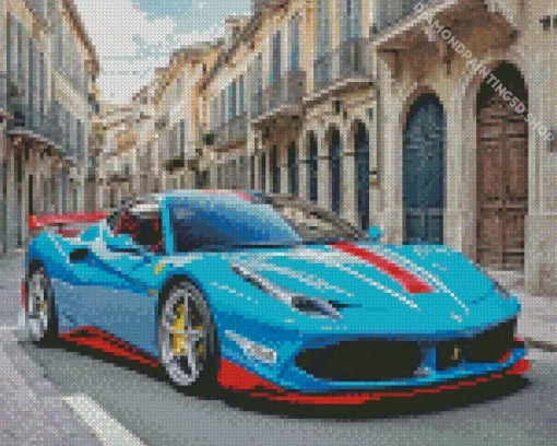 Blue And Red Car Diamond Painting