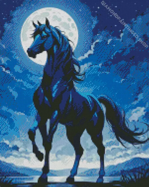 Blue Black Horse Diamond Painting