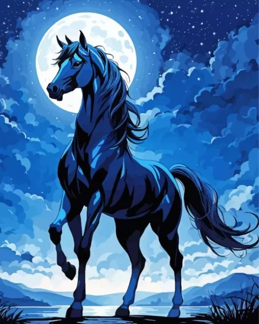 Blue Black Horse Diamond Painting