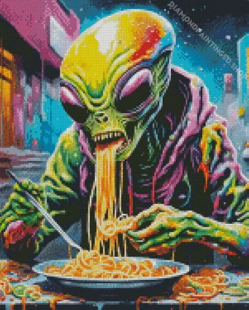 Alien Eating Noodles Diamond Painting