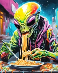 Alien Eating Noodles Diamond Painting