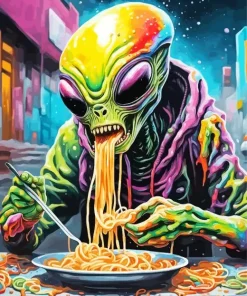 Alien Eating Noodles Diamond Painting