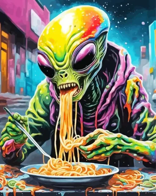 Alien Eating Noodles Diamond Painting