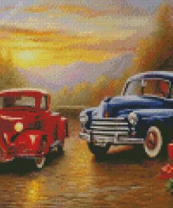 Blue And Red Cars Diamond Painting