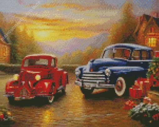 Blue And Red Cars Diamond Painting