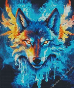 Blue Fire Wolf Diamond Painting