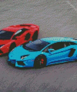 Blue And Red Lamborghini Diamond Painting
