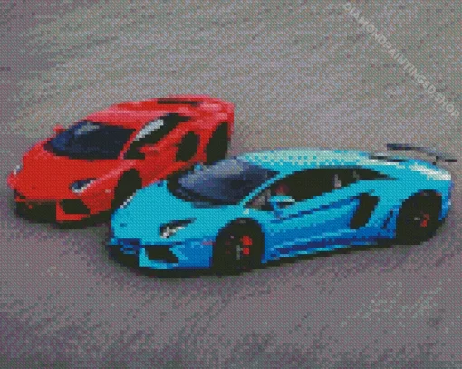 Blue And Red Lamborghini Diamond Painting