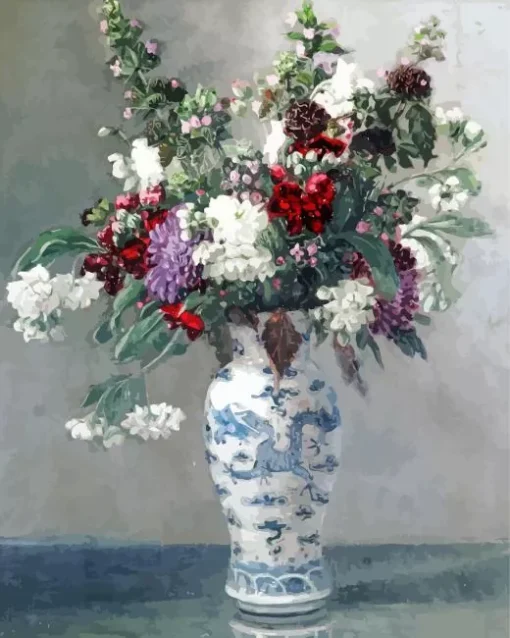 White Flower Vase Diamond Painting