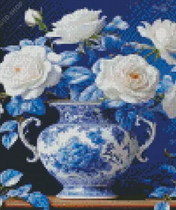 White Flowers Vase Diamond Painting