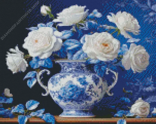 White Flowers Vase Diamond Painting