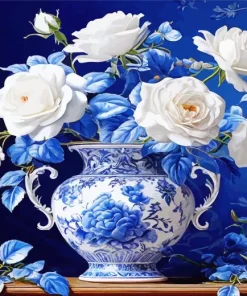 White Flowers Vase Diamond Painting