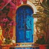Blue Door Flowers Diamond Painting