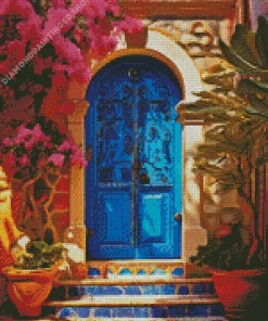 Blue Door Flowers Diamond Painting