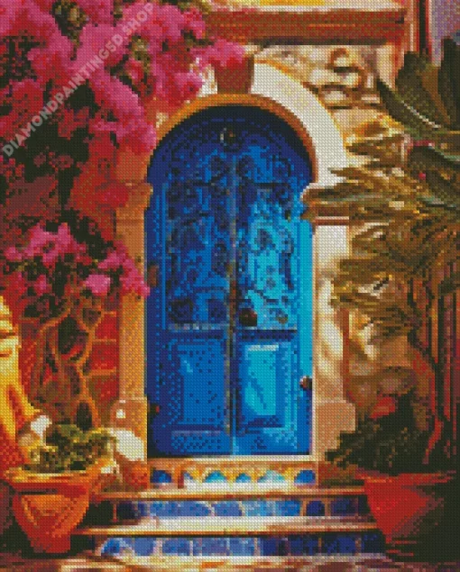 Blue Door Flowers Diamond Painting