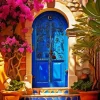 Blue Door Flowers Diamond Painting