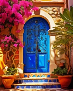 Blue Door Flowers Diamond Painting