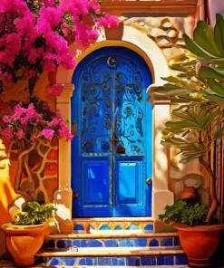Blue Door Flowers Diamond Painting