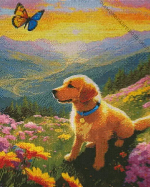 Retriever In Sunset Diamond Painting